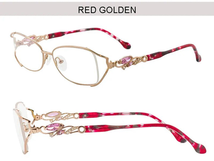 Bolluzzy Women's Bayonetta Rectangle Alloy Eyeglasses Pink Purple Gold Full Rim Bolluzzy Red *HERE SOON  