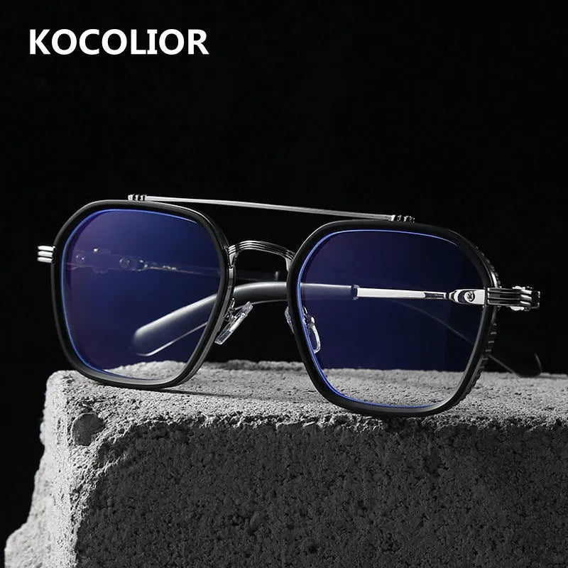 Kocolior Men's Full Rim Square Double Bridge Alloy Reading Glasses 82056 Reading Glasses Kocolior   
