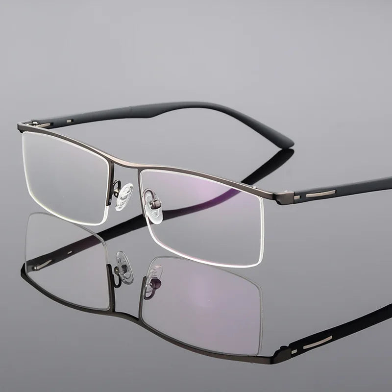 Hotochki Mens Semi Rim Browline Rectangle Alloy Eyeglasses P8831 Semi Rim Hotochki GRAY  