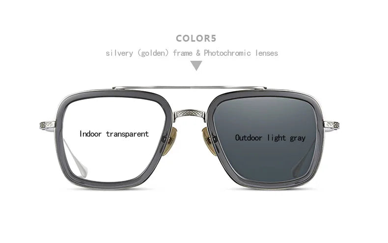 Hewei Unisex Full Rim Square Double Bridge Titanium Sunglasses S008 Sunglasses Hewei silvery-photochromic Other 