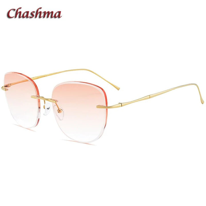 Chashma Ochki Women's Rimless Oversized Square Titanium Eyeglasses 63219 Tinted Rimless Chashma Ochki Gold-Tint Brown  