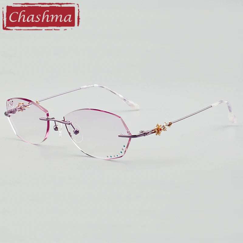 Chashma Ottica Women's Rimless Oval Square Titanium Eyegllasses 92789 Rimless Chashma Ottica Purple