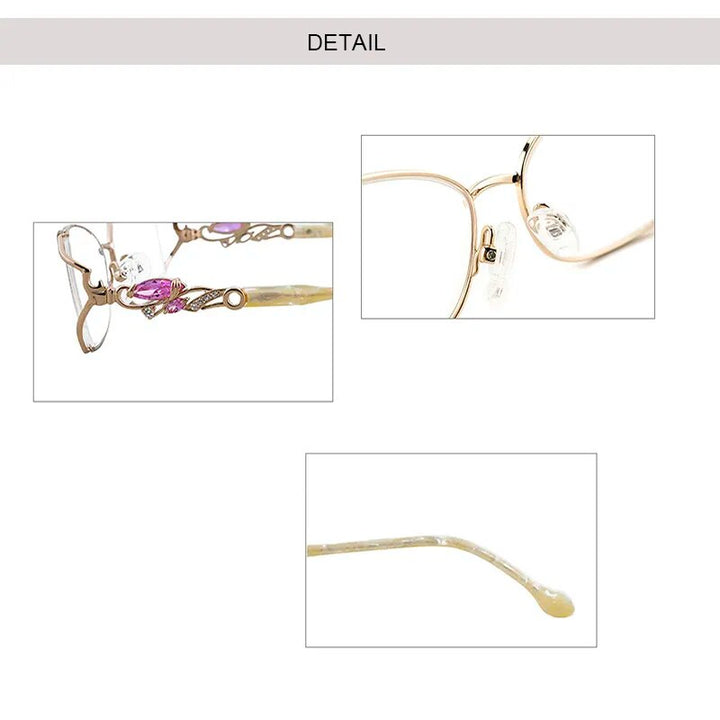 Bolluzzy Women's Bayonetta Rectangle Alloy Eyeglasses Pink Purple Gold Full Rim Bolluzzy   