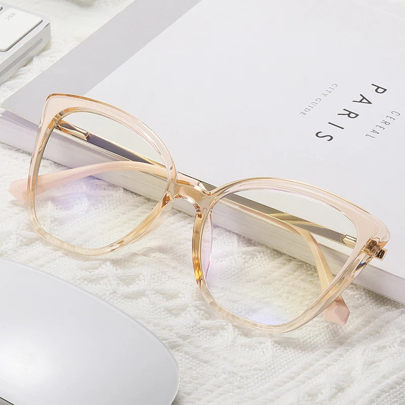 Hotony Women's Full Rim Square Cat Eye Tr 90 Alloy Eyeglasses 95810 Full Rim Hotony