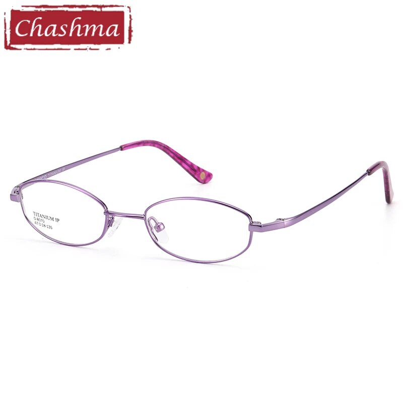 Unisex Small Oval Full Rim Titanium Frame Eyeglasses 8070 Full Rim Chashma Purple  