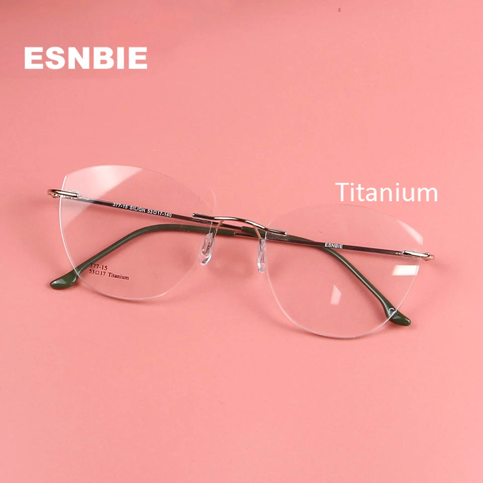 Esnbie Women's Rimless Cat Eye Titanium Eyeglasses 37715 Rimless Esnbie   