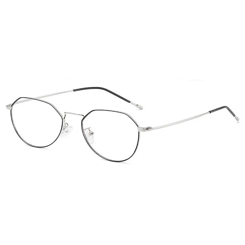 Hotony Women Full Rim Flat Top Round Alloy Eyeglasses 42021 Full Rim Hotony BLACK SILVER  