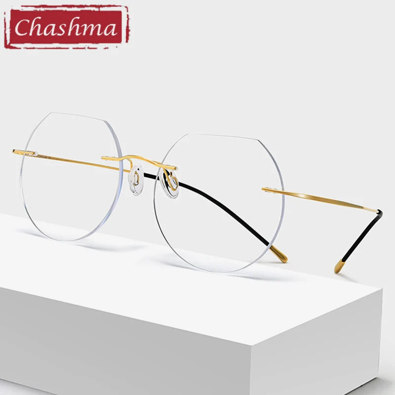 Chashma Ottica Women's Rimless Flat Top Round Titanium Eyeglasses 70120