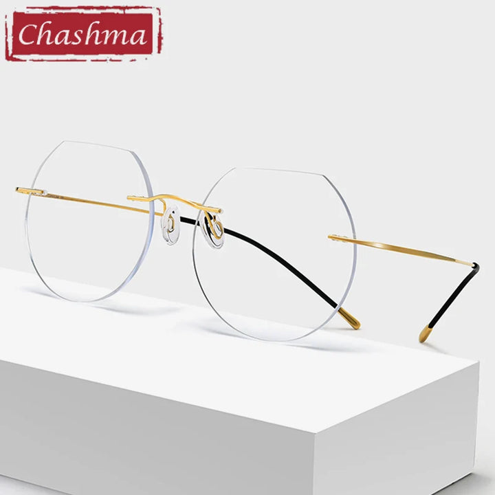 Chashma Ottica Women's Rimless Flat Top Round Titanium Eyeglasses 70120