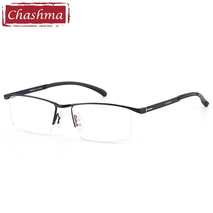 Chashma Men's Semi Rim Rectangle Titanium Alloy Eyeglasses P9317 Semi Rim Chashma Black  