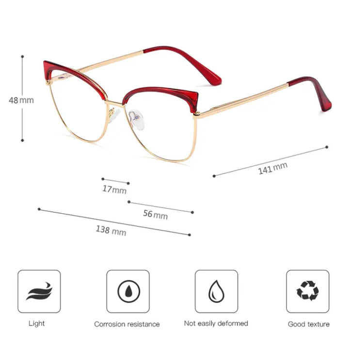 Hotony Women's Full Rim Oval Cat Eye Alloy Eyeglasses 952865