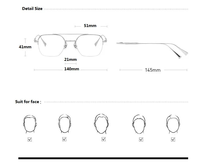 Aimee Unisex Semi Rim Square Double Bridge Titanium Eyeglasses 5228 Full Rim Aimee   