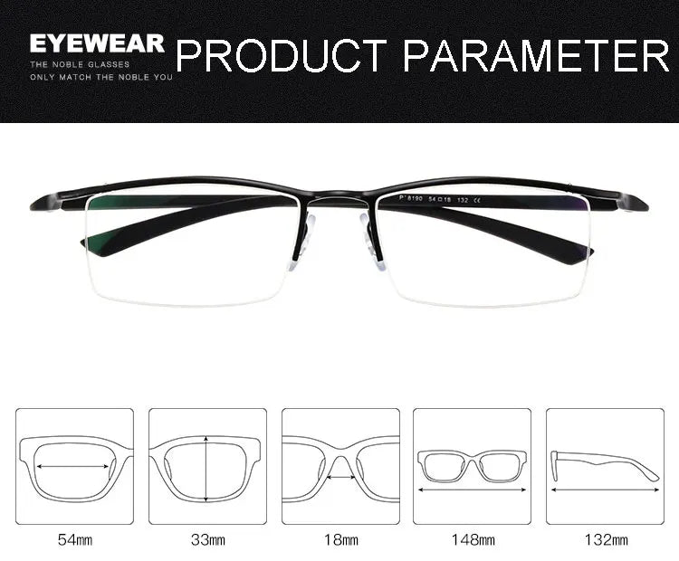 Hotochki Men's Semi Rim Square Brow Line Alloy Eyeglasses 48190