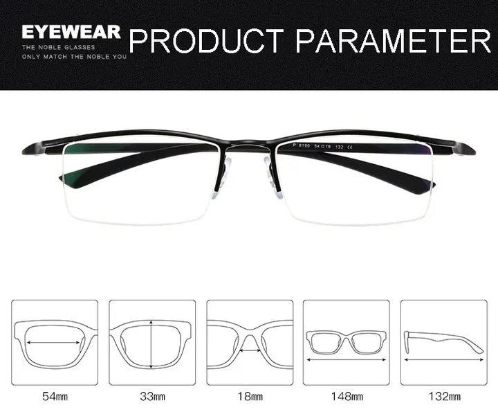 Hotochki Men's Semi Rim Square Brow Line Alloy Eyeglasses 48190