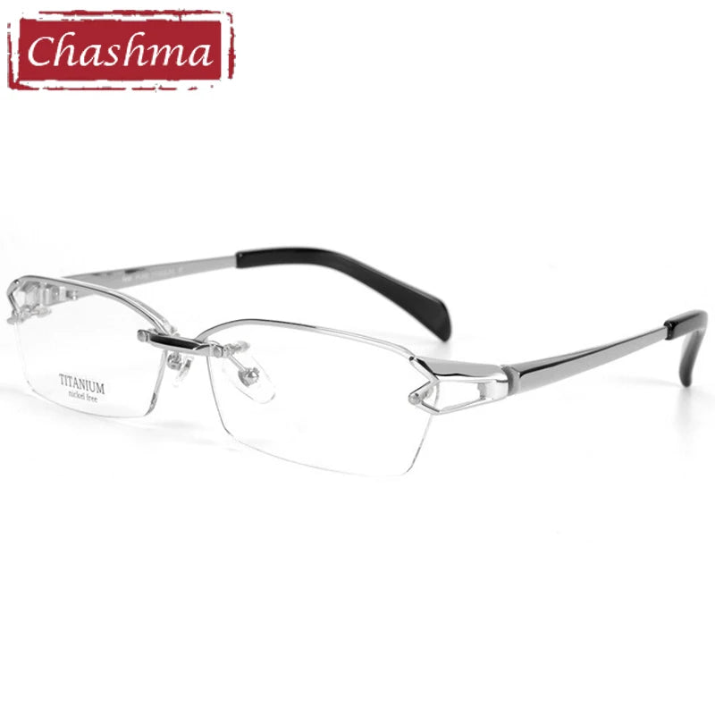 Chashma Ochki Unisex Semi Rimless Oval Titanium Eyeglasses 41143 Semi Rim Chashma Ochki Silver  