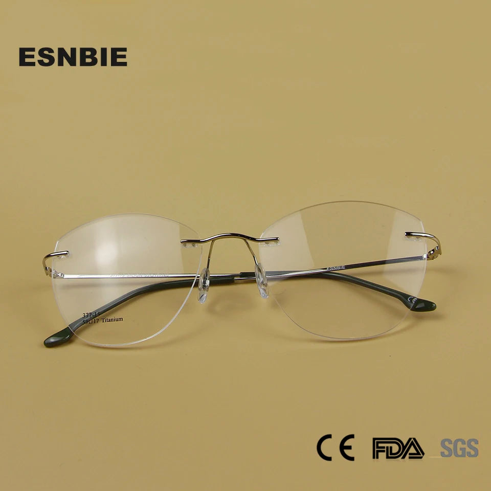 Esnbie Women's Rimless Cat Eye Oval β Titanium Eyeglasses 4518 Rimless Esnbie   