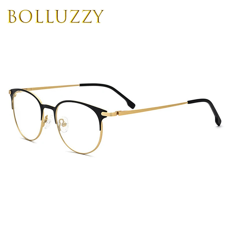 Bolluzzy Unisex Full Rim Round Screwless Alloy PC Eyeglasses 4218 Full Rim Bolluzzy   