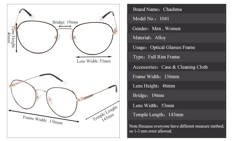 Chashma Women's Full Rim Oval Round Alloy Eyeglasses 41041 Full Rim Chashma   