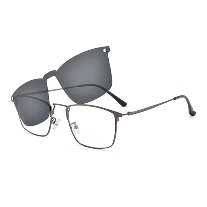 Hotochki Unisex Full Rim Square Alloy Eyeglasses Clip On Sunglasses 9409 With Clip Ons Hotochki GRAY  