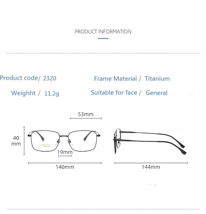 Kocolior Unisex Full Rim Square Titanium Eyeglasses 2320 Full Rim Kocolior   