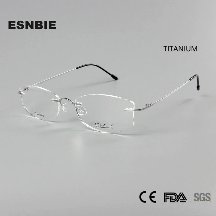 Esnbie Unisex Rimless Oval Rectangle Titanium Eyeglasses 80021 Rimless Esnbie   