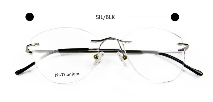 Esnbie Women's Rimless Cat Eye Oval β Titanium Eyeglasses 4518 Rimless Esnbie silver black  