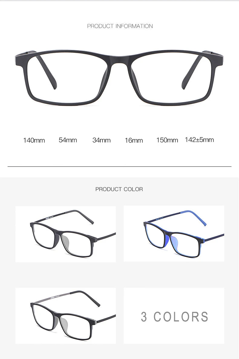 Hotony Unisex Full Rim Square Tr 90 Titanium Eyeglasses 720991