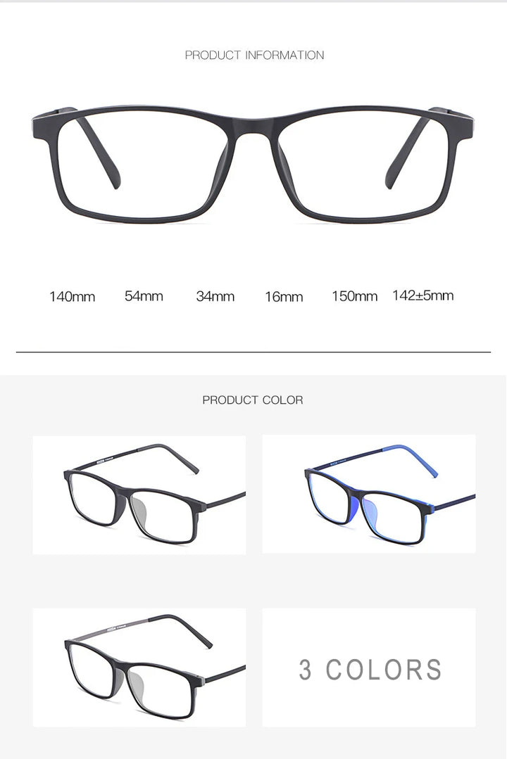 Hotony Unisex Full Rim Square Tr 90 Titanium Eyeglasses 720991