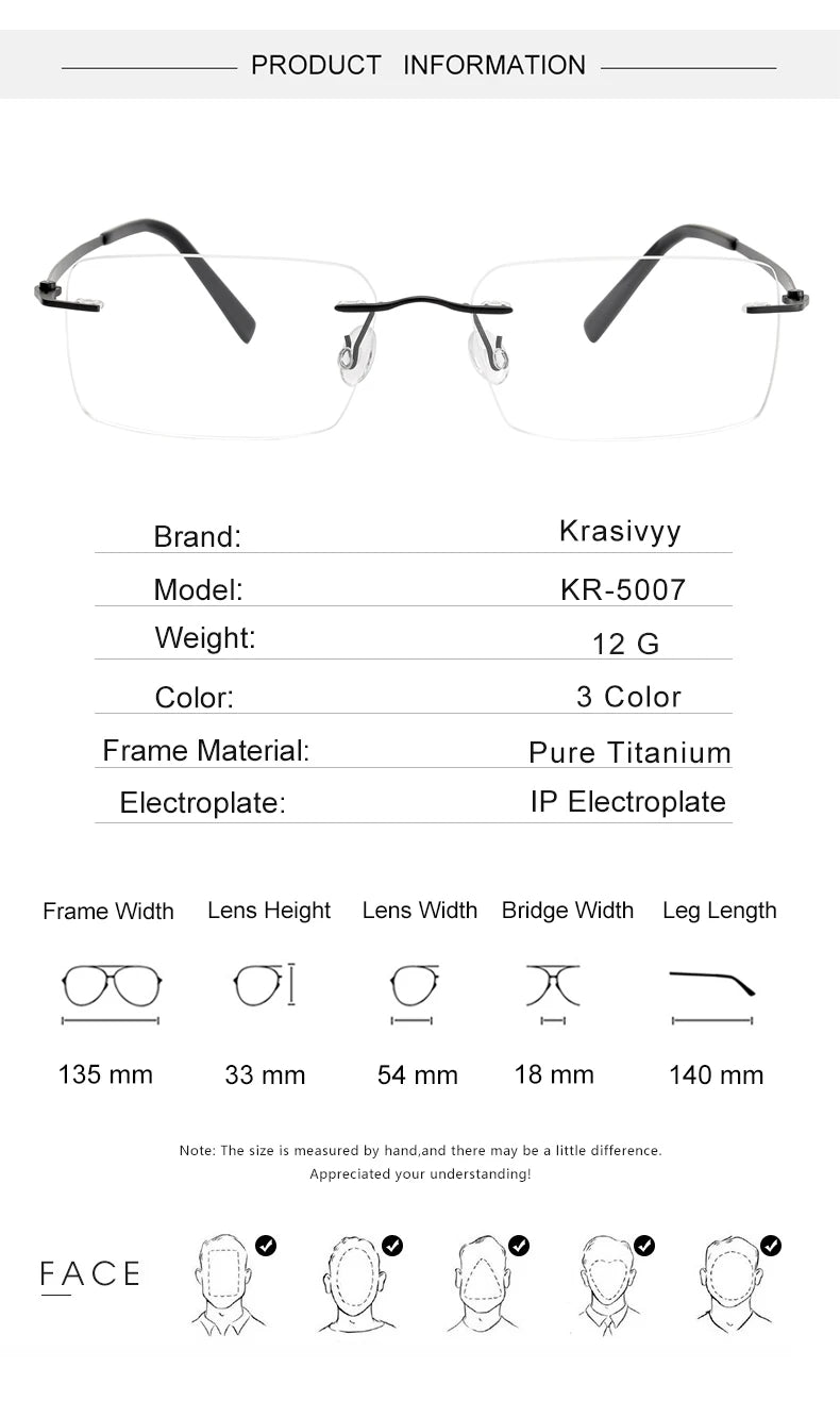 Krasivyy Women's Rimless Square Titanium Eyeglasses 45007 Rimless Krasivyy