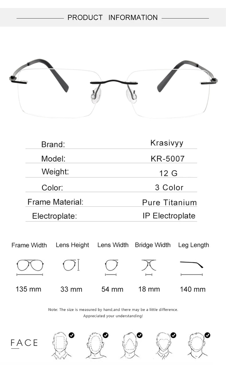 Krasivyy Women's Rimless Square Titanium Eyeglasses 45007