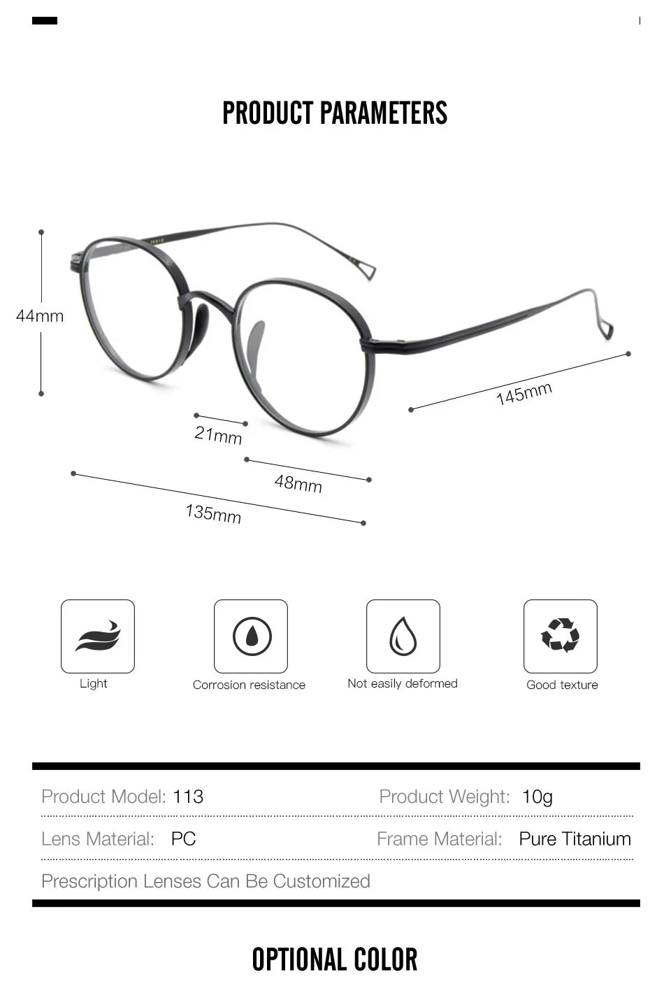 Muzz Men's Full Rim Small Square Oval Titanium Eyeglasses 10518 Full Rim Muzz   