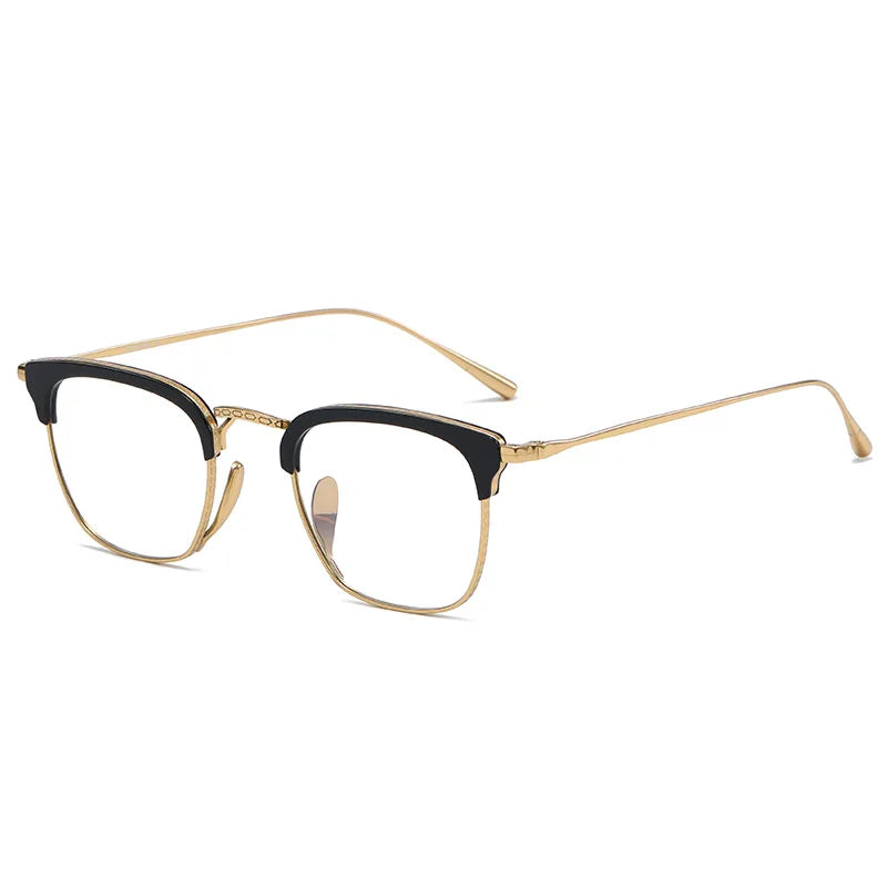 Aimee Women's Full Rim Square Titanium Acetate Eyeglasses 1121112 Full Rim Aimee Black-Golden  