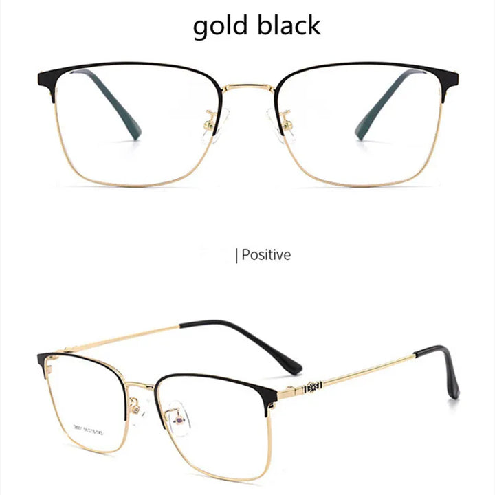 Kocolior Unisex Full Rim Large Square Alloy Hyperopic Reading Glasses 38001 Reading Glasses Kocolior Black Gold +25 