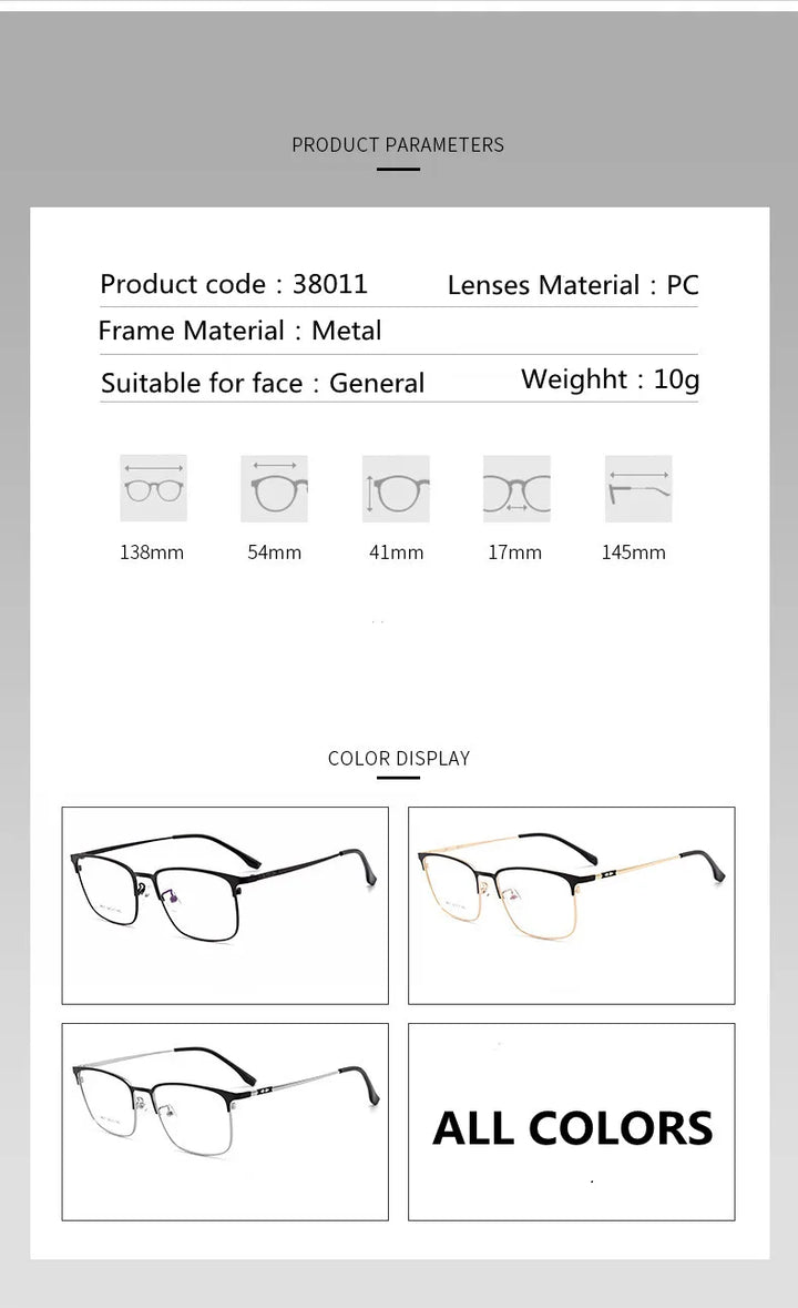 Kocolior Unisex Full Rim Square Alloy Hyperopic Reading Glasses 38011 Reading Glasses Kocolior   