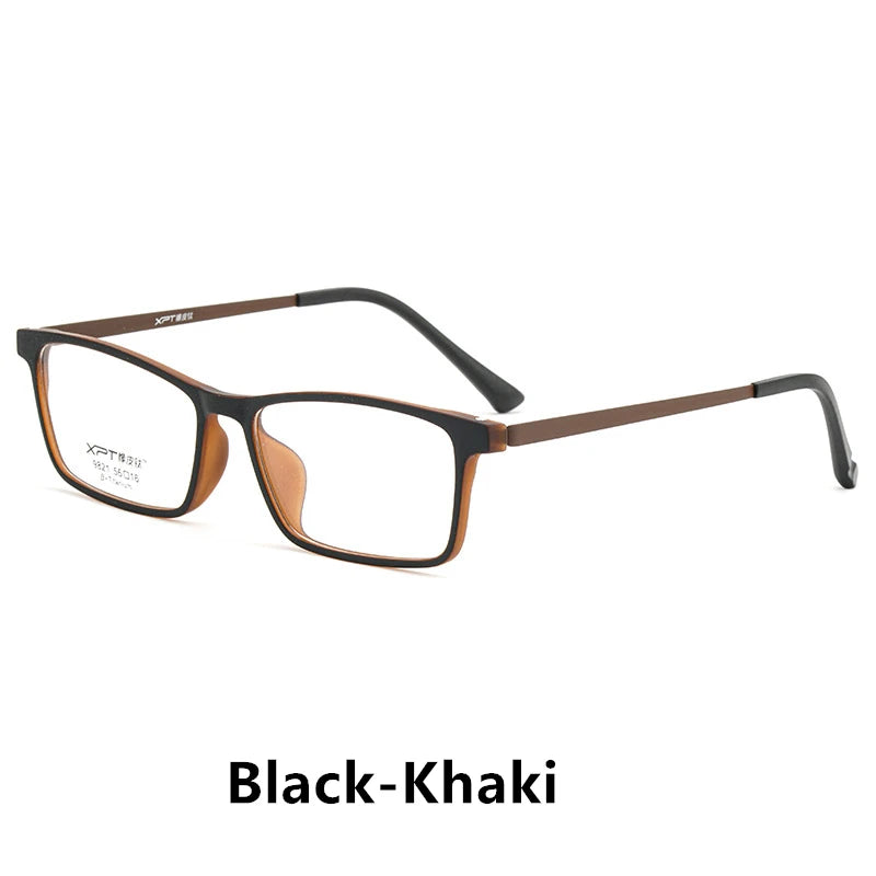 Kocolior Men's Full Rim Large Square Tr 90 Titanium Alloy Eyeglasses 9821 Full Rim Kocolior Black Khaki  