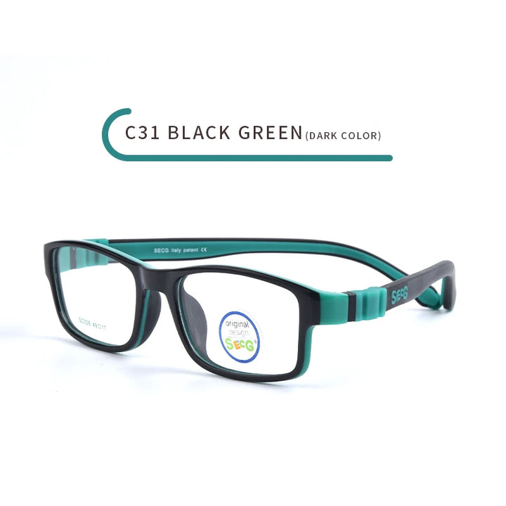 Secgs Unisex Youth's Full Rim Square Tr 90 Silicone Eyeglasses 3028 Full Rim Secg C31  