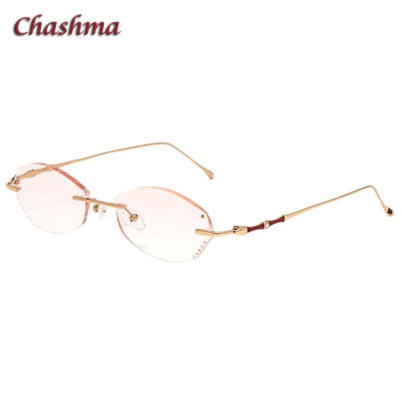 Chashma Ochki Women's Rimless Oval Cat Eye Titanium Eyeglasses 28794