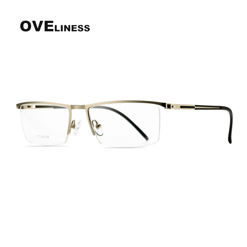 Oveliness Men's Semi Rim Square Brow Line Titanium Alloy Eyeglasses 379857