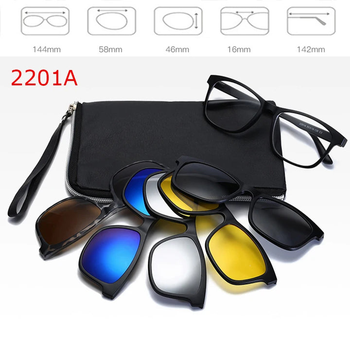 Belmon Unisex 6 In 1 Magnetic Clip On Polarized Sunglasses RS2218A Sunglasses Belmon RS2218A-2201A  