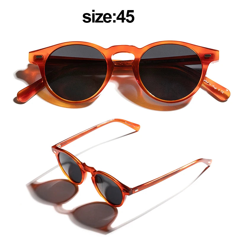 Hewei Unisex Full Rim Round Acetate Polarized Sunglasses 5186 Sunglasses Hewei red vs grey(45) Other 