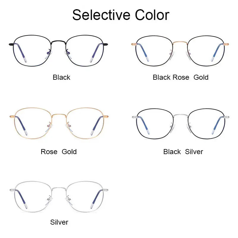 Hotony Unisex Full Rim Round Alloy Blue Light Prescription Eyeglasses 33006 size chart
