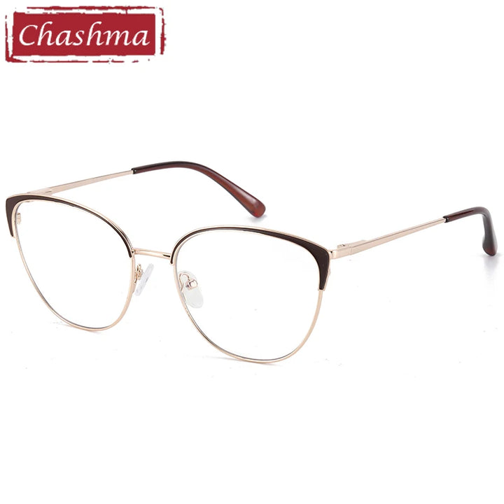 Chashma Women's Full Rim Oval Cat Eye Alloy Eyeglasses 310393 Full Rim Chashma Gold Brown  