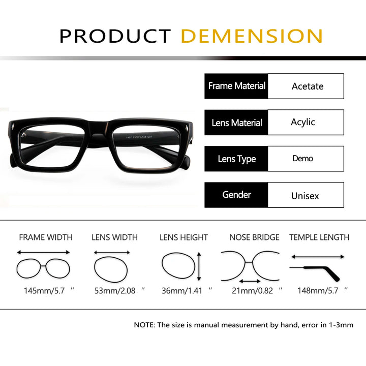 Esnbie Unisex Full Rim Square Acetate Eyeglasses 1-407-1