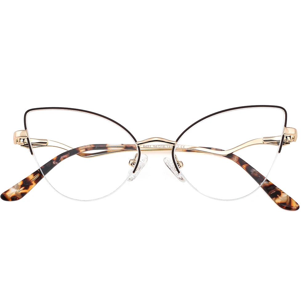 Laoyehui Women's Semi Rim Oval Cat Eye Alloy Reading Glasses 8451 Reading Glasses Laoyehui Brown +250 