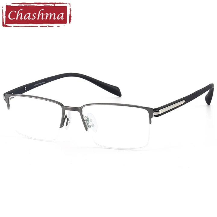 Chashma Ochki Women's Semi Rim Square Titanium Alloy Eyeglasses 49283 Semi Rim Chashma Ochki Gray  