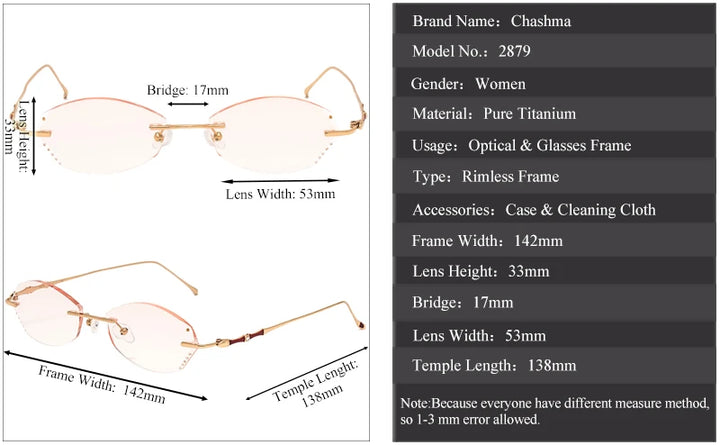 Chashma Ochki Women's Rimless Oval Cat Eye Titanium Eyeglasses 28794