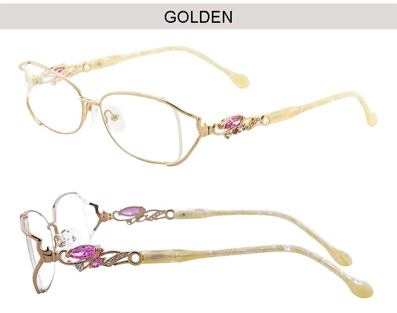 Bolluzzy Women's Bayonetta Rectangle Alloy Eyeglasses Pink Purple Gold Full Rim Bolluzzy Gold  