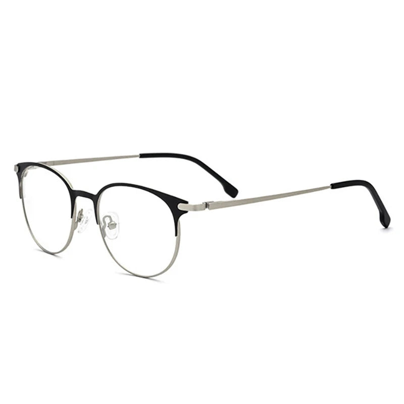 Bolluzzy Unisex Full Rim Round Screwless Alloy PC Eyeglasses 4218 Full Rim Bolluzzy Black silver  