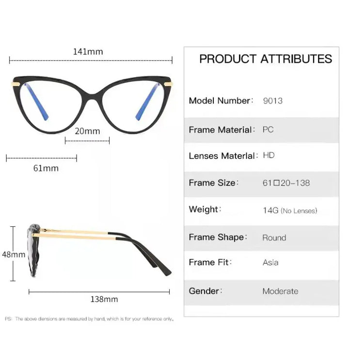 Handoer Women's Full Rim Oval Cat Eye Tr 90 Alloy Eyeglasses 79013