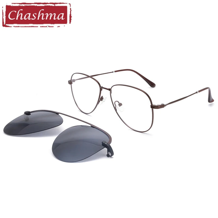 Chashma Ottica Unisex Full Rim Oval Steel Eyeglasses Clip On Sunglasses 102544